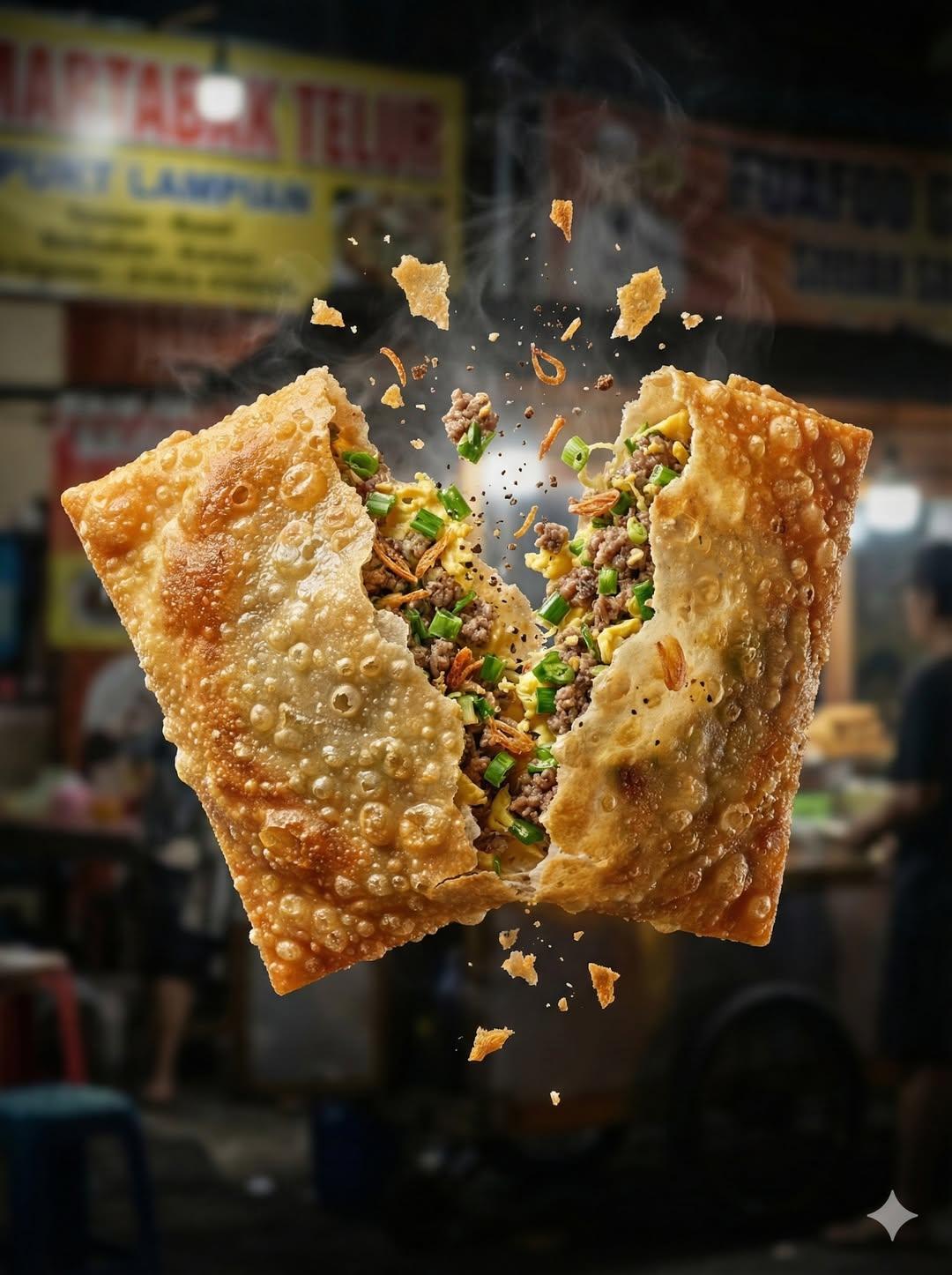 "Macro food photography of a crispy martabak telur tearin... thumbnail 4