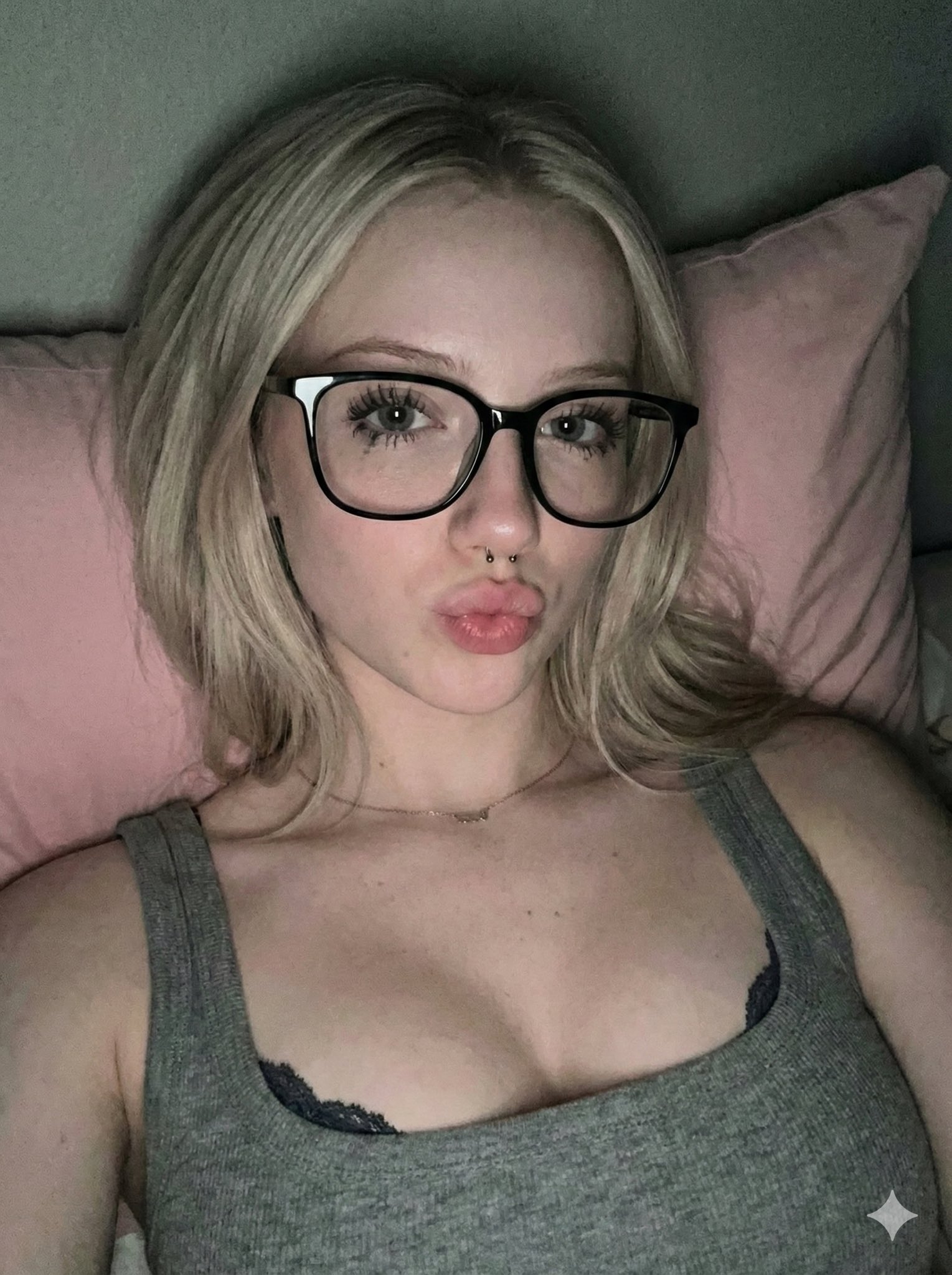 Platinum Blonde Selfie in Moody Low-Light