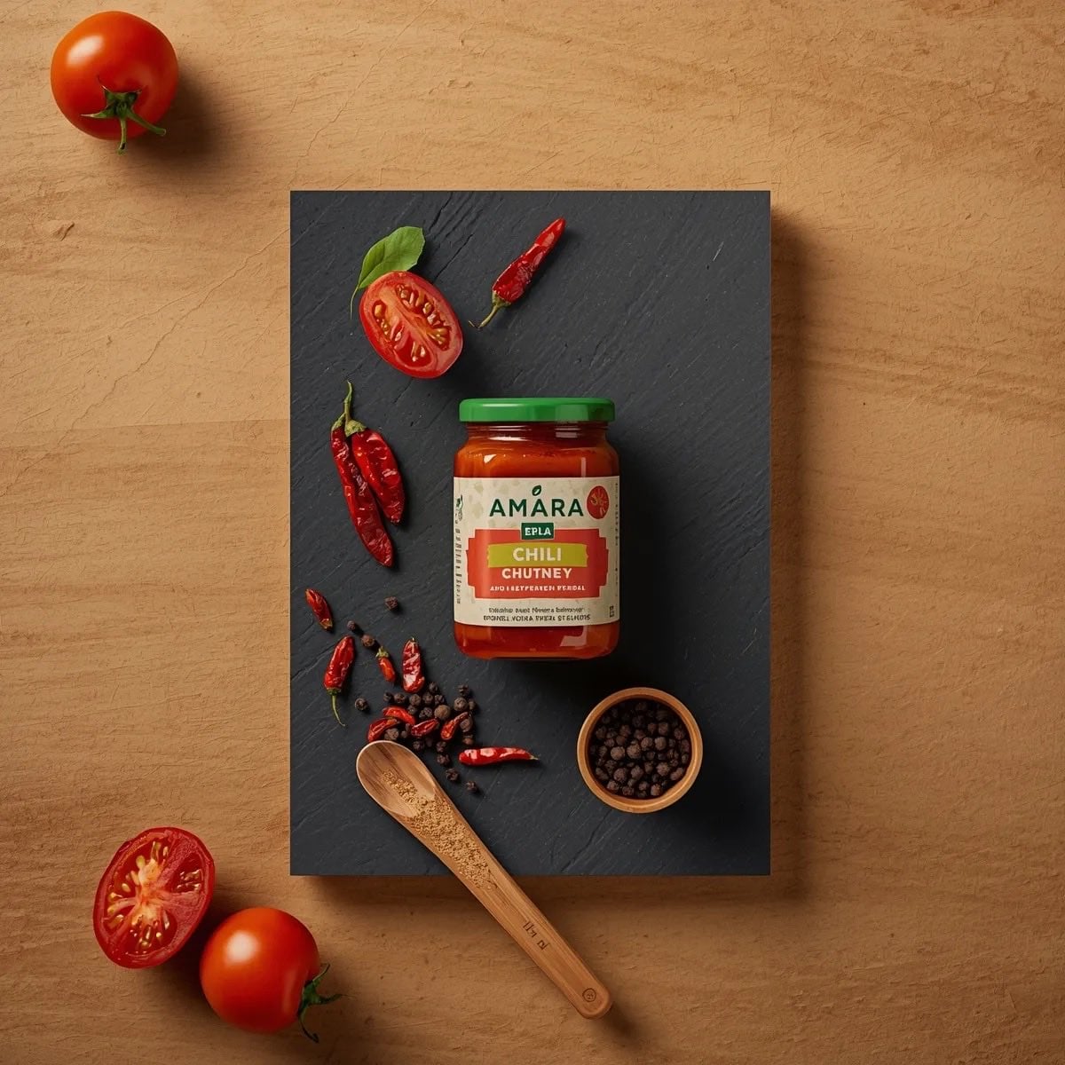 Top-down premium food photography of a glass jar of chili... thumbnail 2