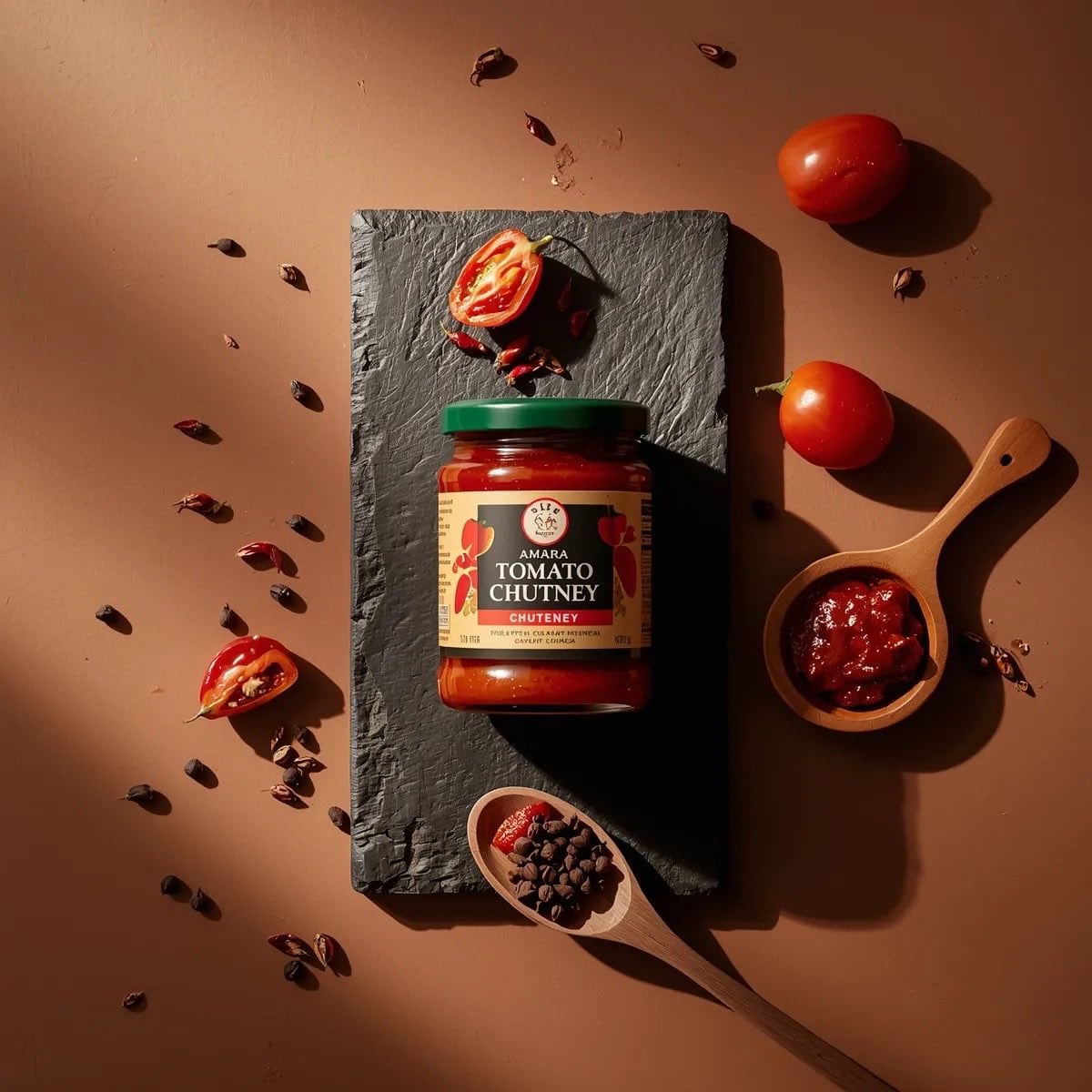 Top-down premium food photography of a glass jar of chili... thumbnail 3
