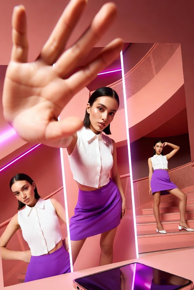 A vibrant, high-fashion commercial photoshoot featuring a... thumbnail 2