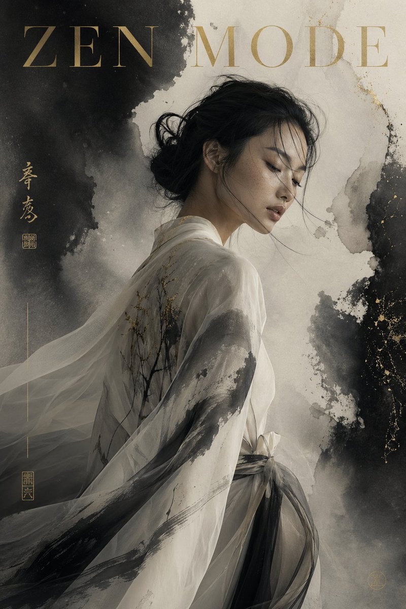 Luxury editorial cover, title "ZEN MODE", featuring a con... thumbnail 2