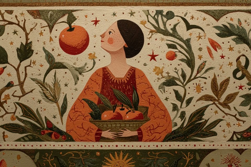 A naive folk art painting of [subject], surrounded by sym... thumbnail 2