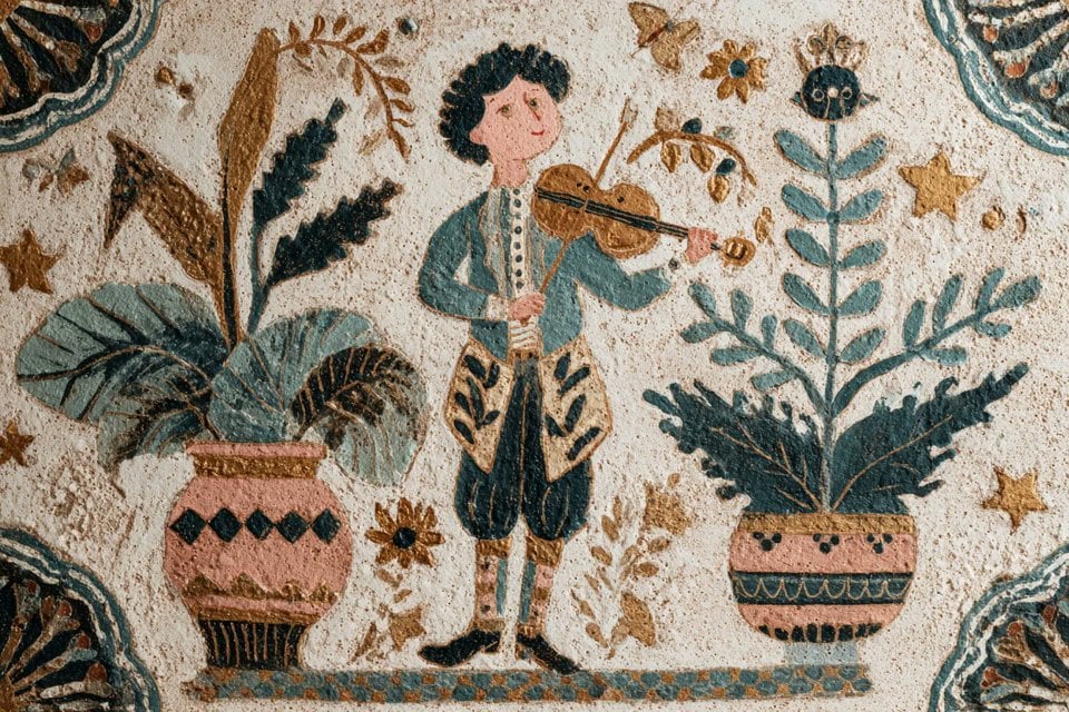 A naive folk art painting of [subject], surrounded by sym... thumbnail 4