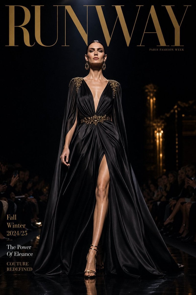 Luxury high-fashion runway magazine cover, title "FASHION", thumbnail 2