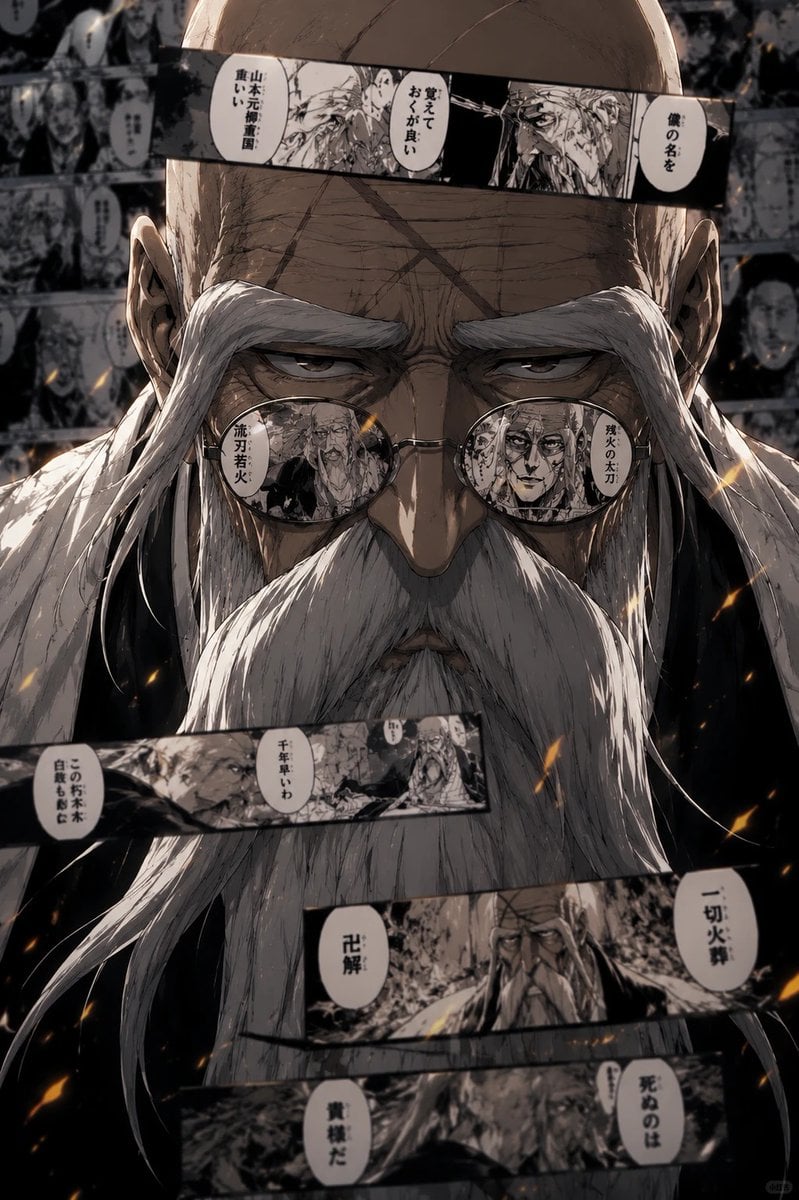 超高细节二次元热血漫画风角色海报，少年死神角色正面半身特写，橙色炸毛短发，琥珀色眼睛，佩戴黑色圆框复古墨镜，冷峻严... thumbnail 3