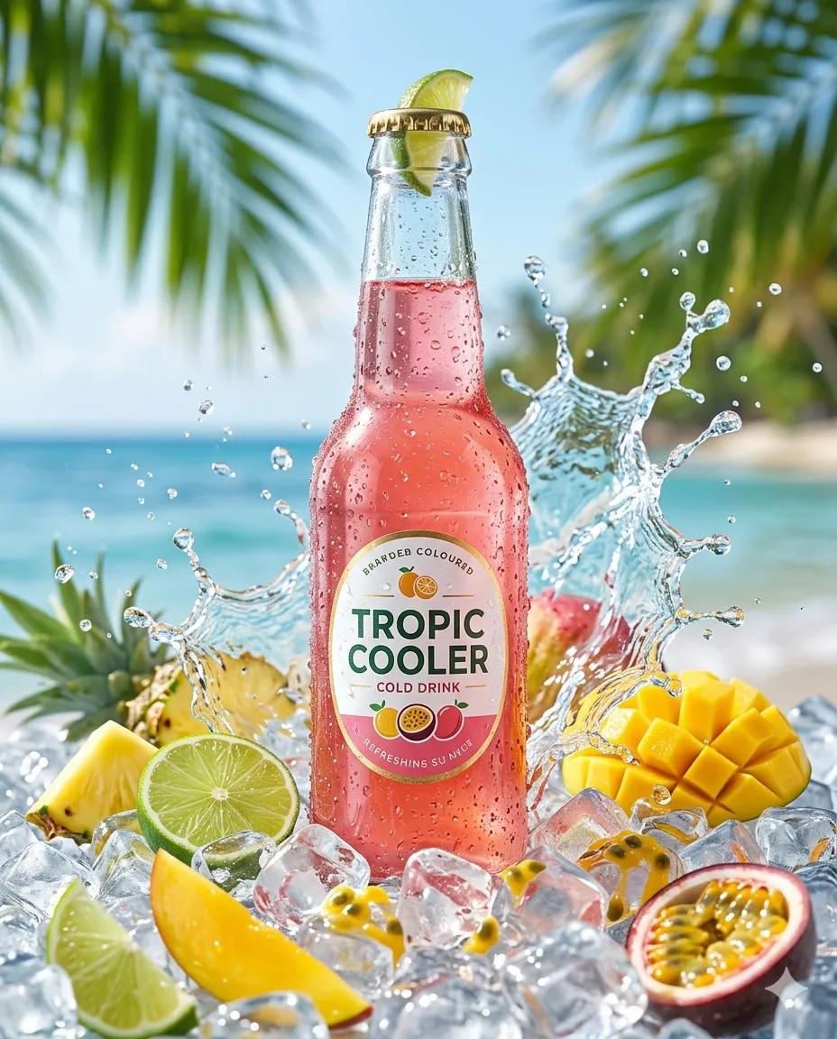 A refreshing cold drink bottle placed on wet ice cubes, s... thumbnail 2