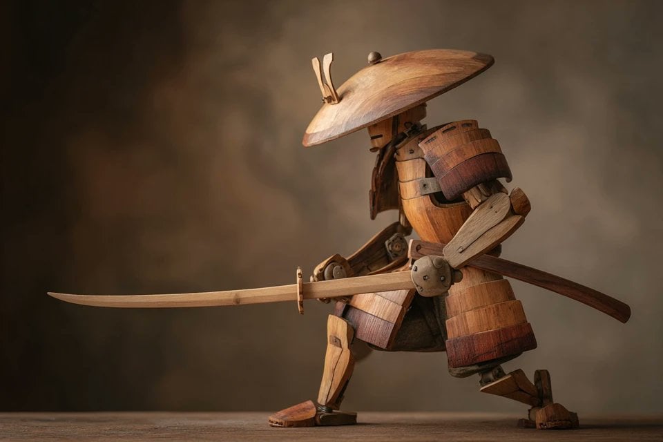 A wooden automaton version of a [subject], jointed with b... thumbnail 2