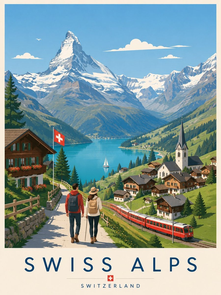 Create a premium editorial travel poster illustration of ... thumbnail 2