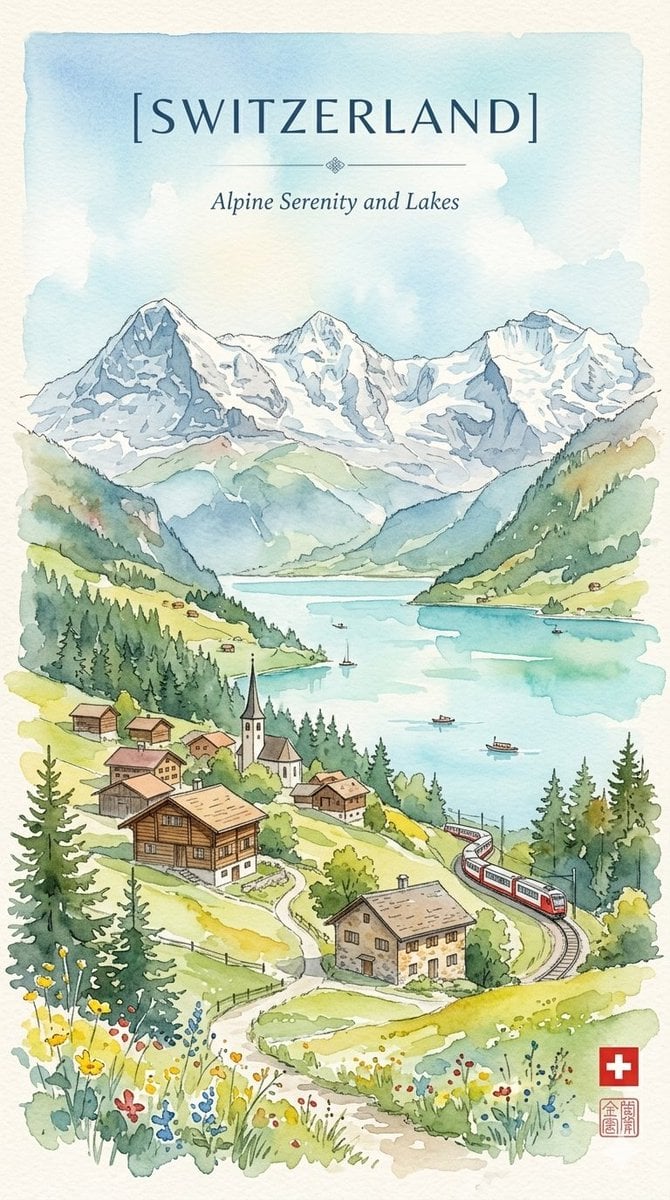Watercolor travel poster that harmonizes the rugged herit... thumbnail 2