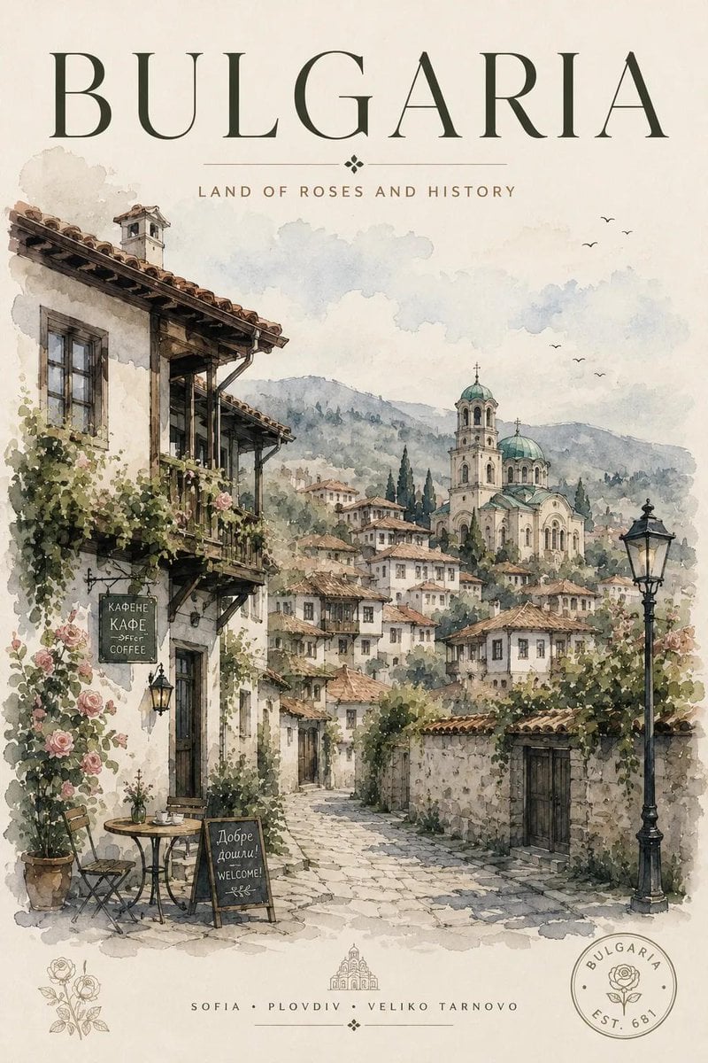 Vintage watercolor travel poster illustration, elegant Eu... thumbnail 2