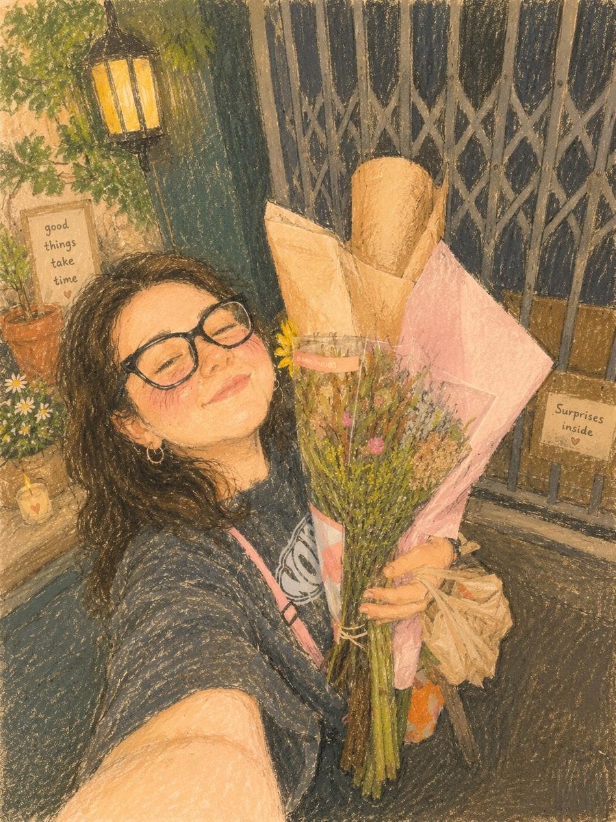 Cute cozy oil pastel illustration, soft textured crayon a... thumbnail 3