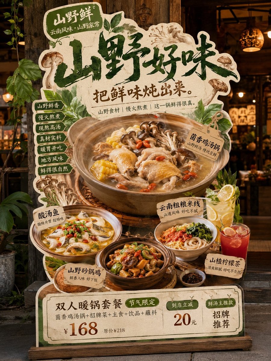请生成一张高完成度的「餐饮异形展架 / 立牌」设计图，用于展示餐饮门店的新品推荐、招牌产品、套餐促销或品牌活动信息。 thumbnail 3