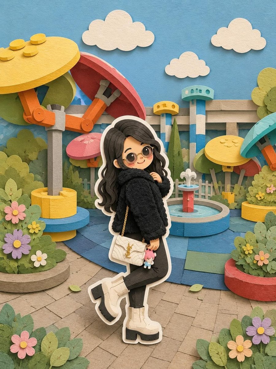 Cute layered paper-cut art style illustration of a chibi ... thumbnail 2