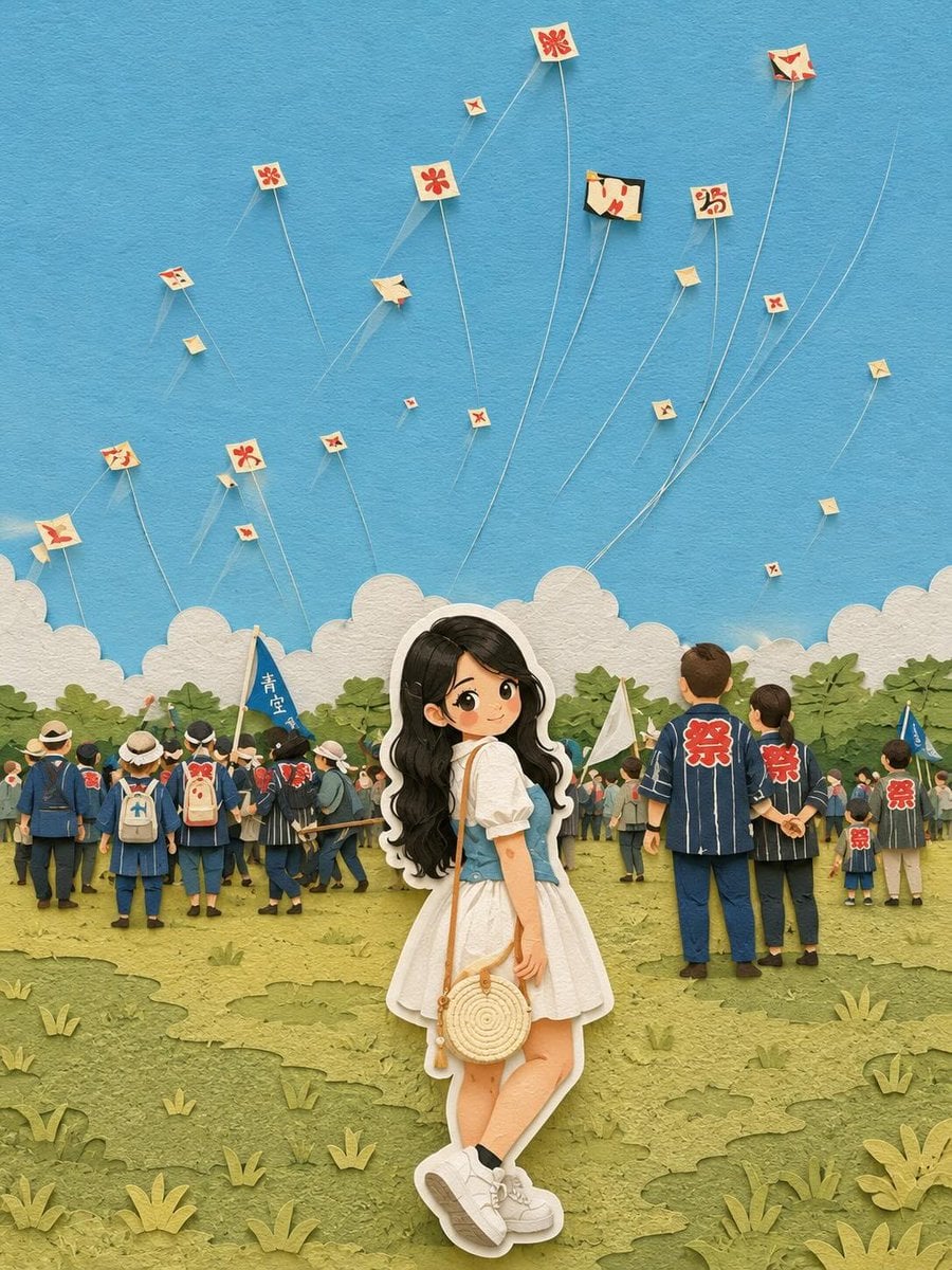 Cute layered paper-cut art style illustration of a chibi ... thumbnail 4