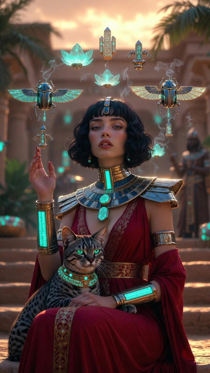 Photorealistic retro-futuristic Egyptian cyberpunk queen ... thumbnail 2