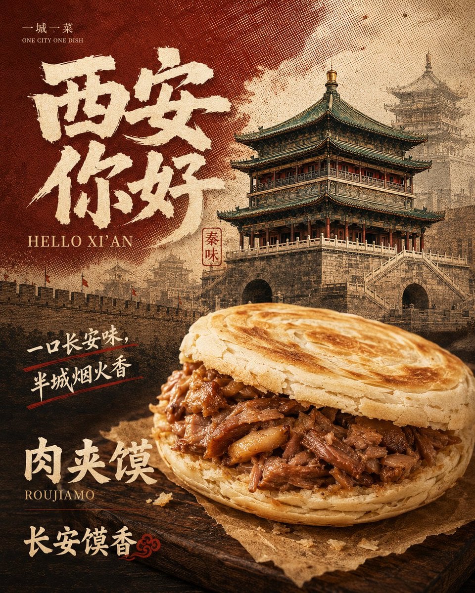 生成一张《城市味觉档案 City Flavor Archive》系列海报，主题为“One City, One Di... thumbnail 2