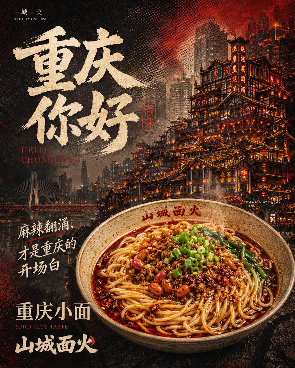 生成一张《城市味觉档案 City Flavor Archive》系列海报，主题为“One City, One Di... thumbnail 3