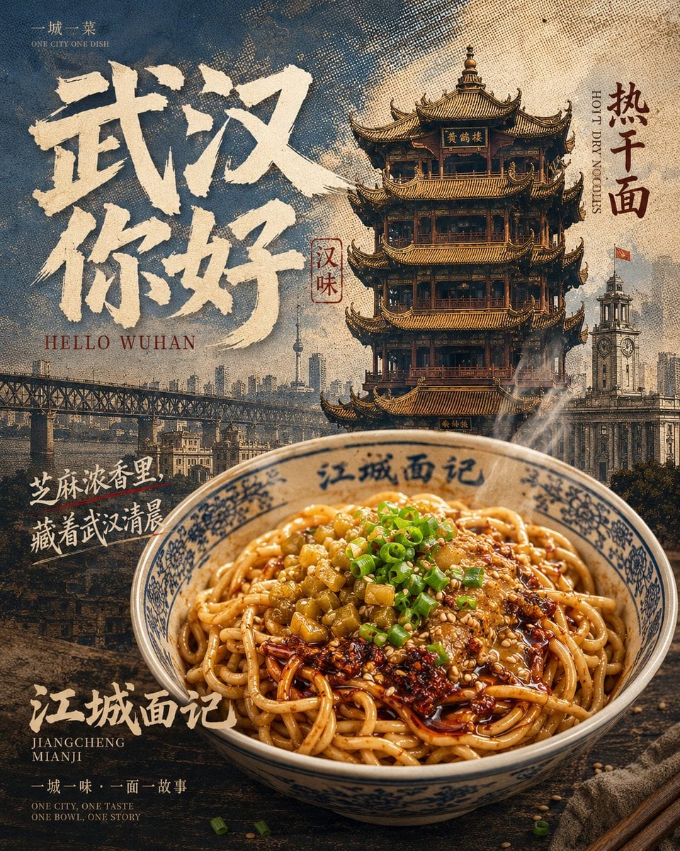 生成一张《城市味觉档案 City Flavor Archive》系列海报，主题为“One City, One Di... thumbnail 4