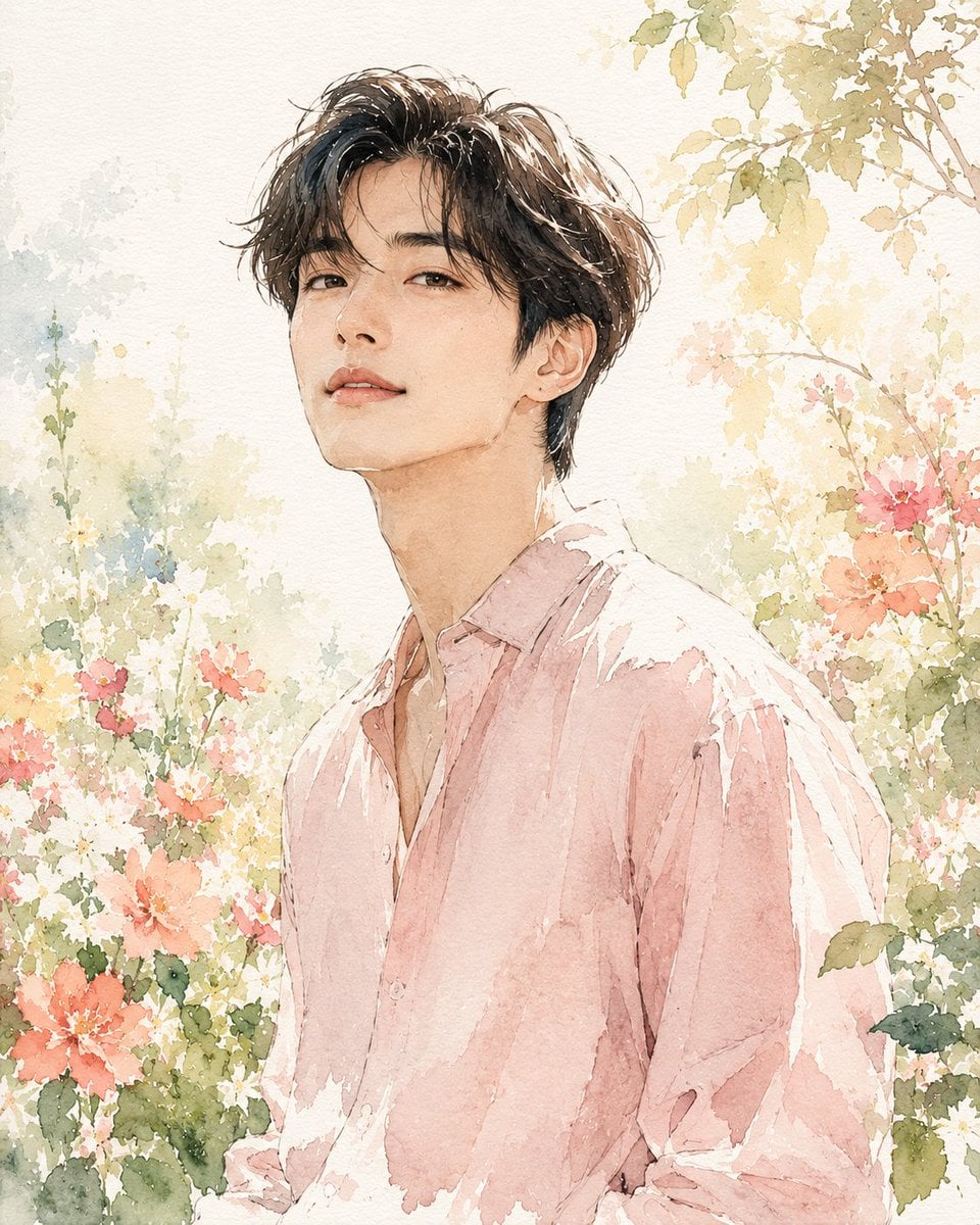 Fashion editorial watercolor portrait illustration of a y... thumbnail 2