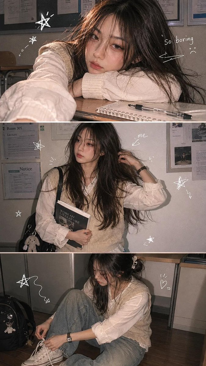 A vertical 3-panel college photo strip. The subject is a ... thumbnail 2