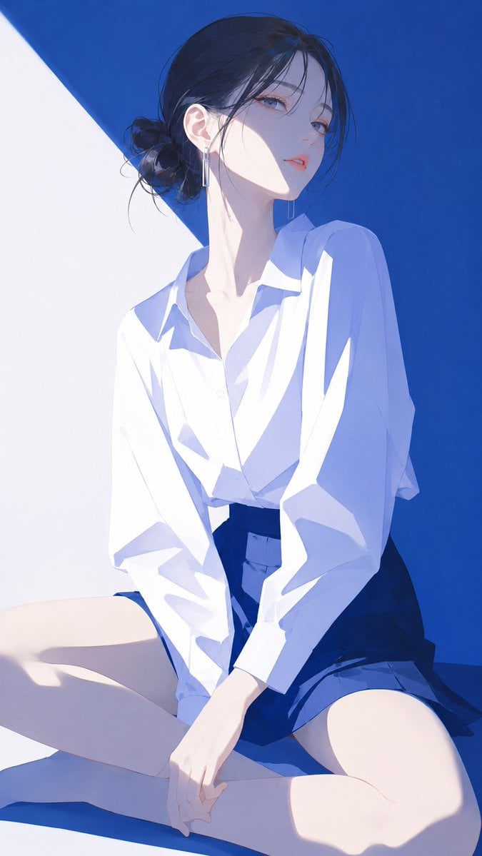 高端日系时装杂志封面感插画，主体为[韩国女孩]，极简现代时装数字插画风，精致赛璐璐上色，干净锐利的大色块塑形，几乎... thumbnail 2