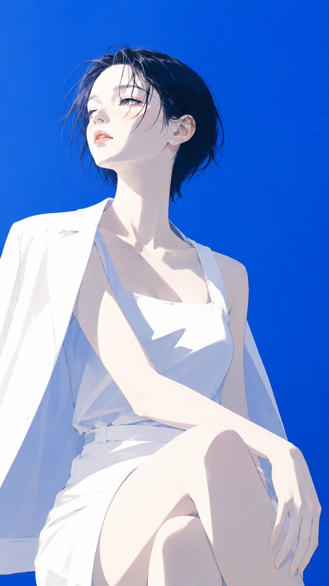 高端日系时装杂志封面感插画，主体为[韩国女孩]，极简现代时装数字插画风，精致赛璐璐上色，干净锐利的大色块塑形，几乎... thumbnail 4
