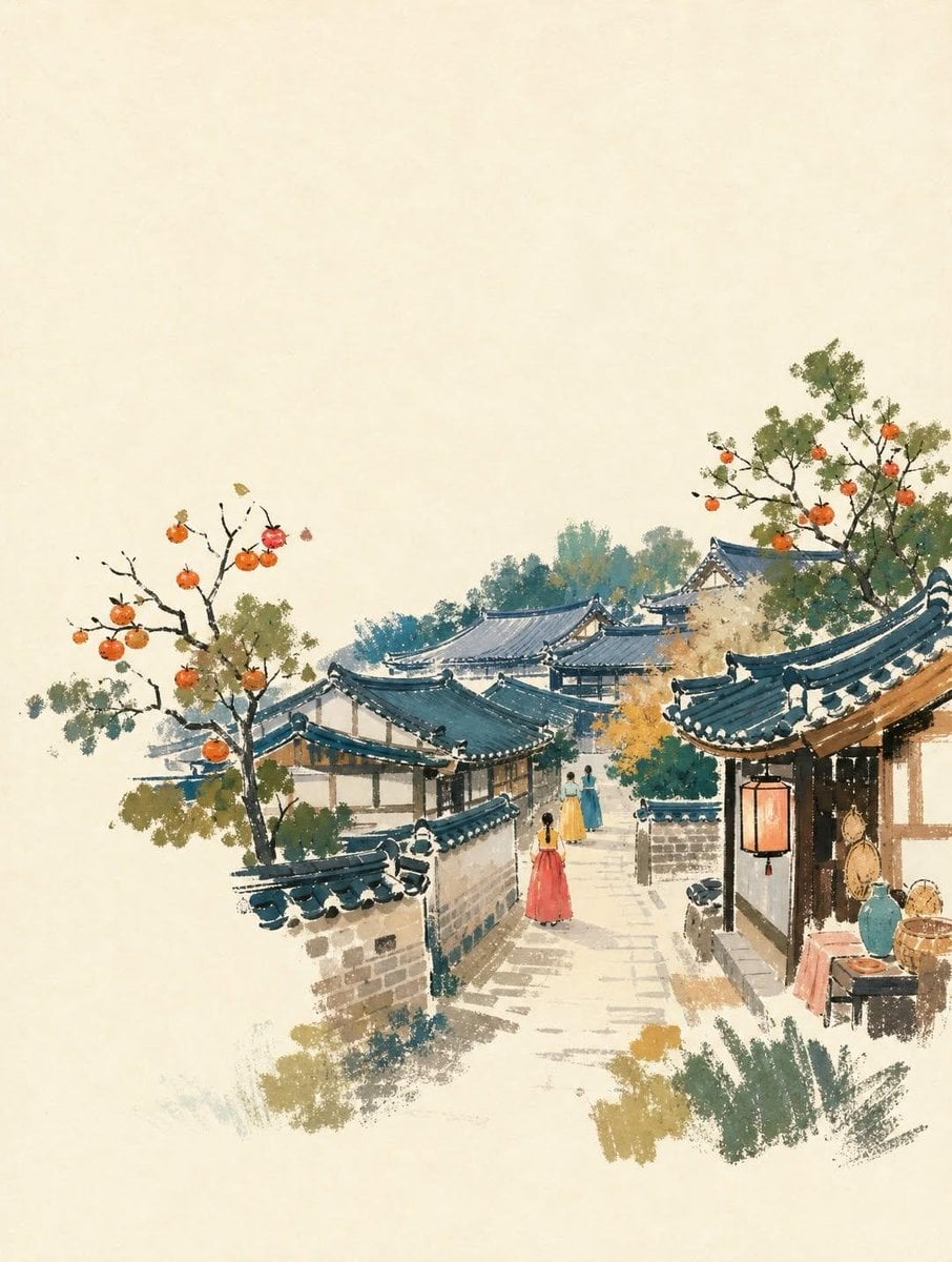 A wide horizontal landscape hand-painted illustration of ... thumbnail 2