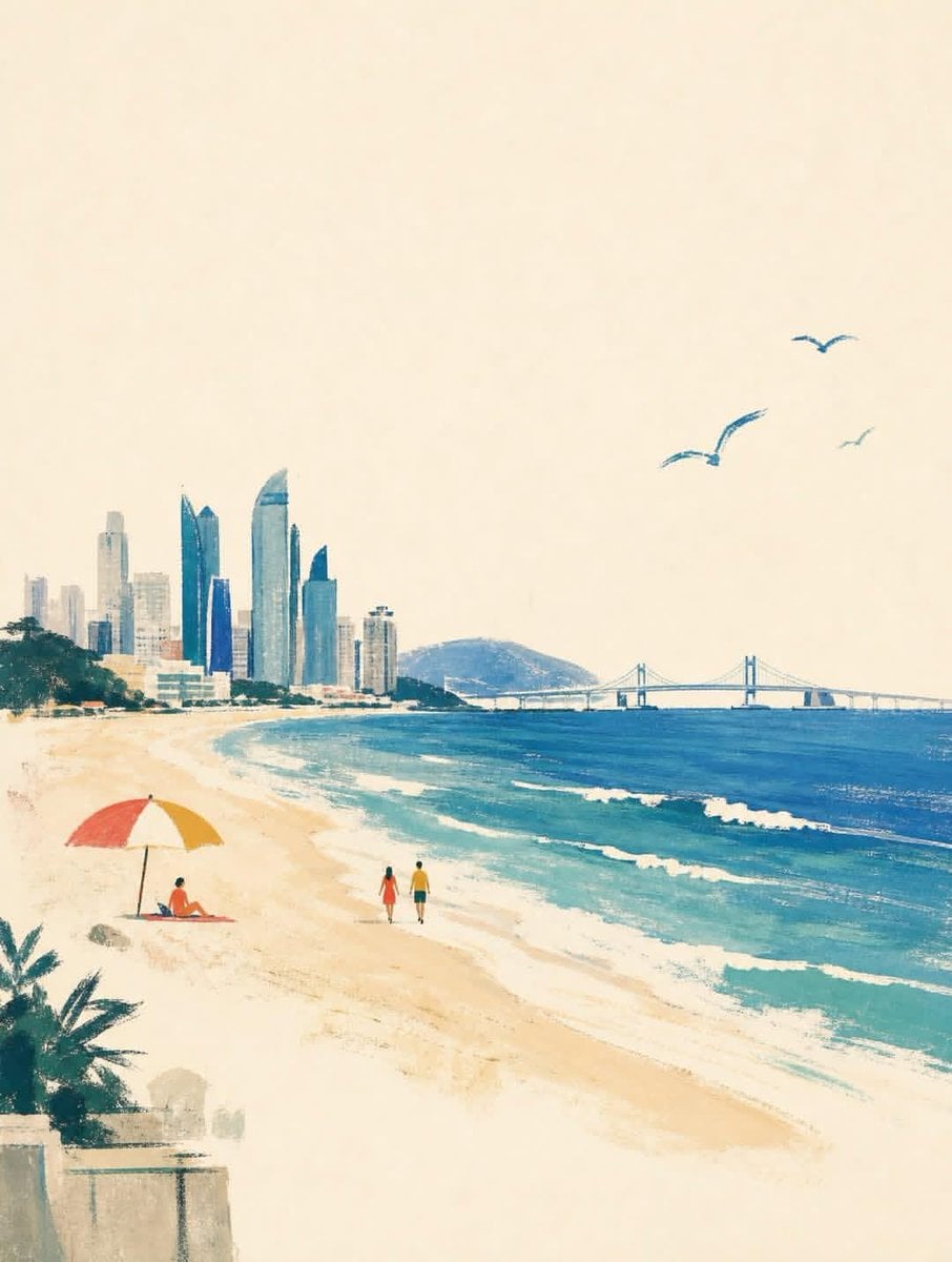 A wide horizontal landscape hand-painted illustration of ... thumbnail 3