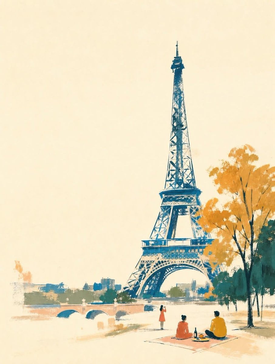 A wide horizontal landscape hand-painted illustration of ... thumbnail 4