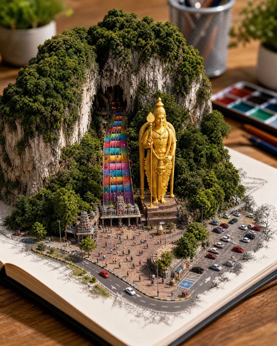Create a hyper-realistic 3D miniature diorama of [LANDMAR... thumbnail 4