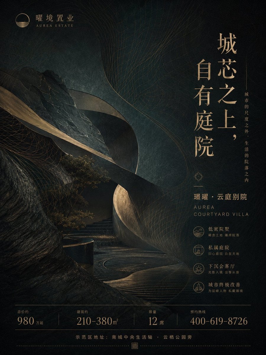生成一张高端地产项目竖版广告海报，画面比例 3:4 或 4:5。 thumbnail 2