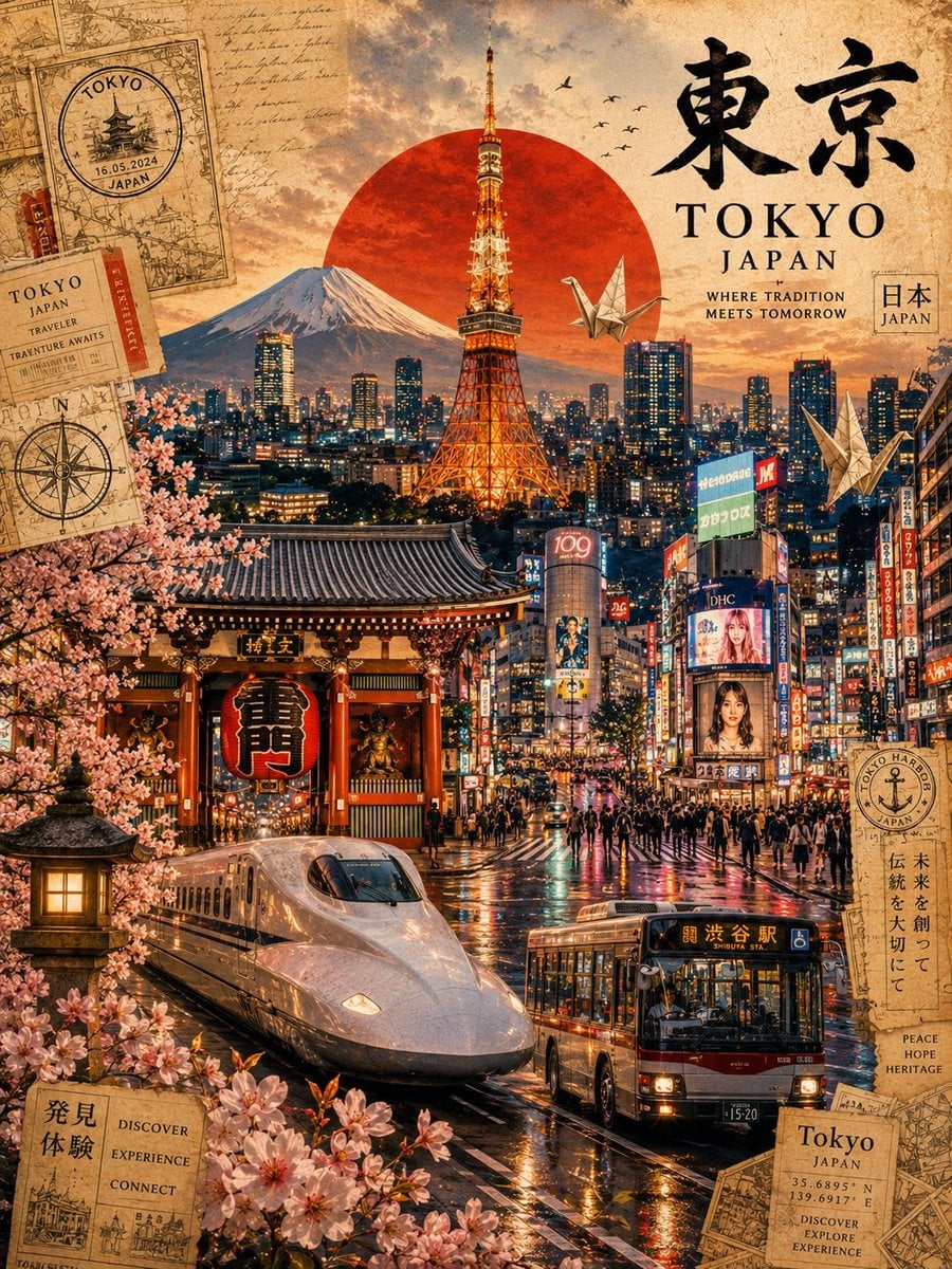 Ultra-viral cinematic travel poster of Nagasaki, Japan, d... thumbnail 2