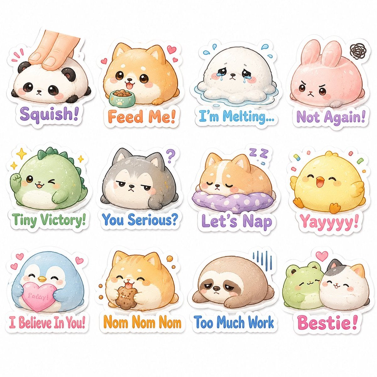 Cute illustrated chibi cat sticker-pack, fluffy kitten de... thumbnail 2