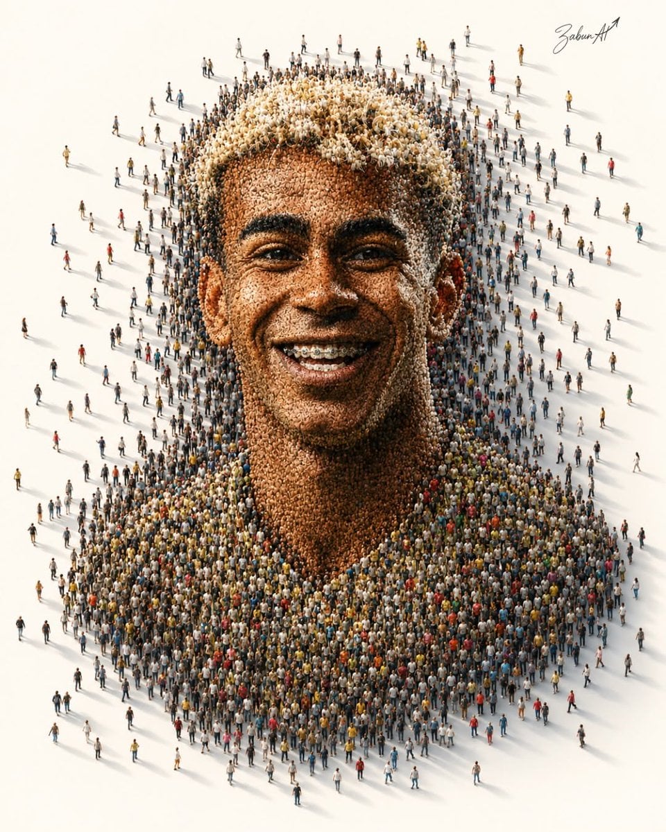 Ultra-detailed crowd mosaic portrait of a legendary footb... thumbnail 2