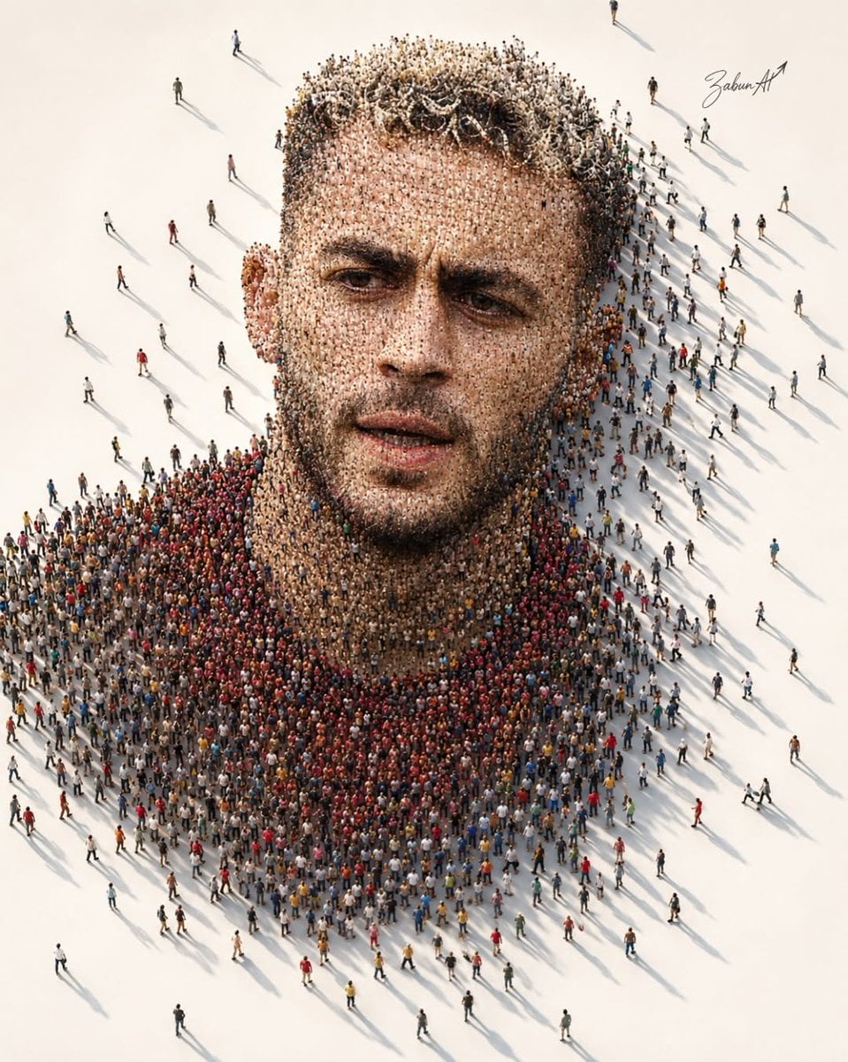 Ultra-detailed crowd mosaic portrait of a legendary footb... thumbnail 3