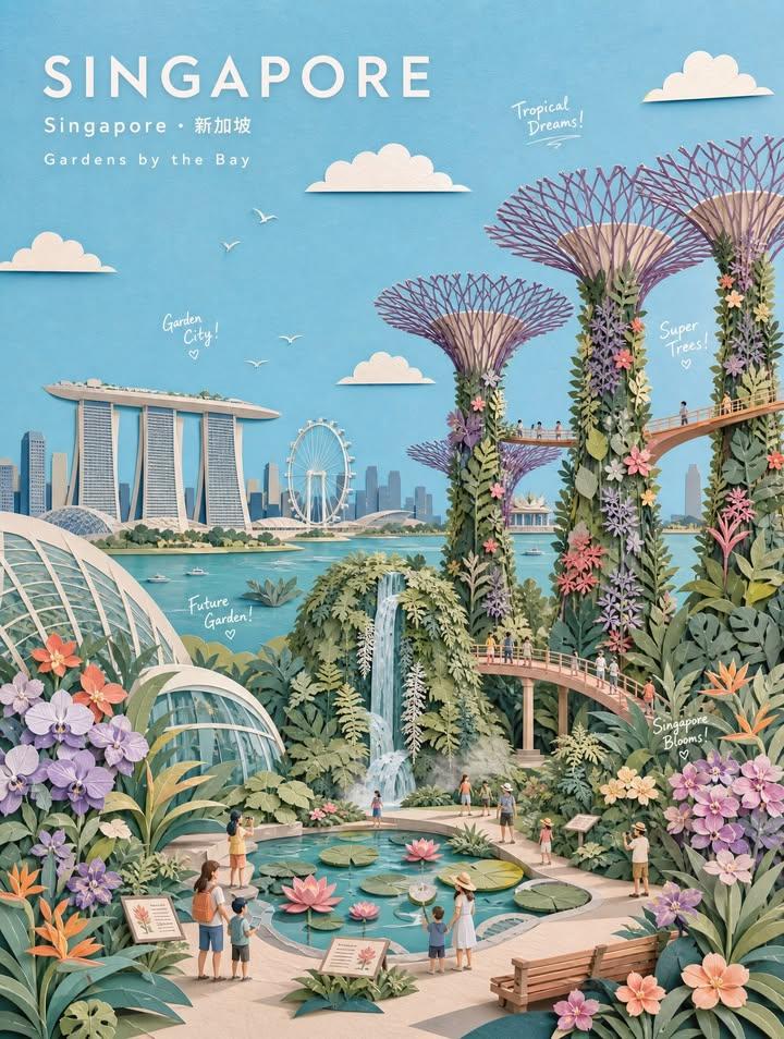 PASTEL PAPER-COLLAGE BOTANICAL GARDEN TRAVEL POSTER thumbnail 3
