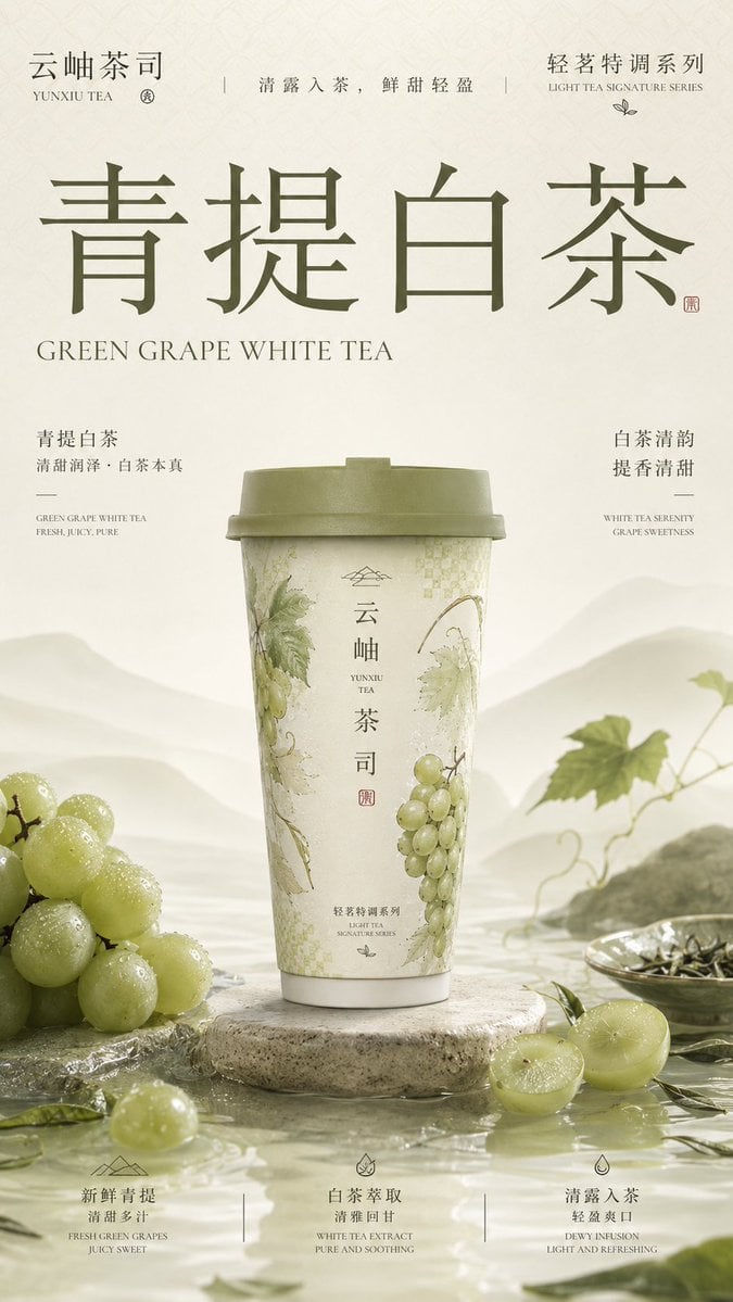 请生成一张竖版 9:16 的高级新中式茶饮品牌包装主视觉海报。每张图片独立生成，不要合并成拼图。 thumbnail 2