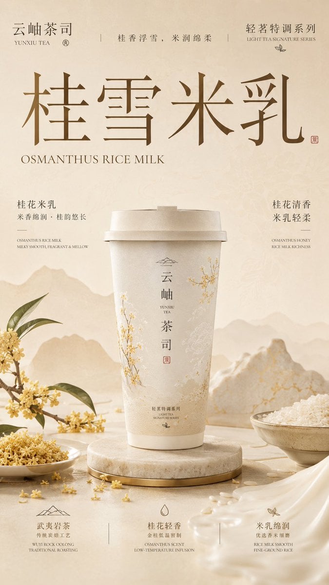 请生成一张竖版 9:16 的高级新中式茶饮品牌包装主视觉海报。每张图片独立生成，不要合并成拼图。 thumbnail 3