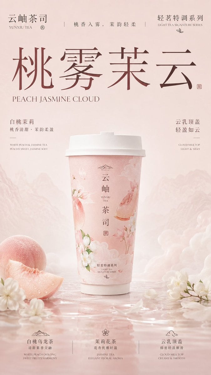 请生成一张竖版 9:16 的高级新中式茶饮品牌包装主视觉海报。每张图片独立生成，不要合并成拼图。 thumbnail 4