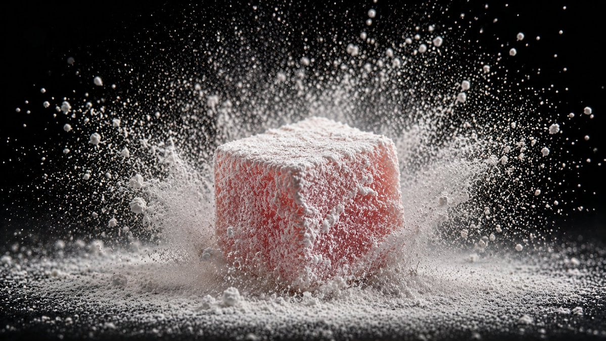 [Food Item] coated in [Powder Sugar Cocoa] being dropped ... thumbnail 4