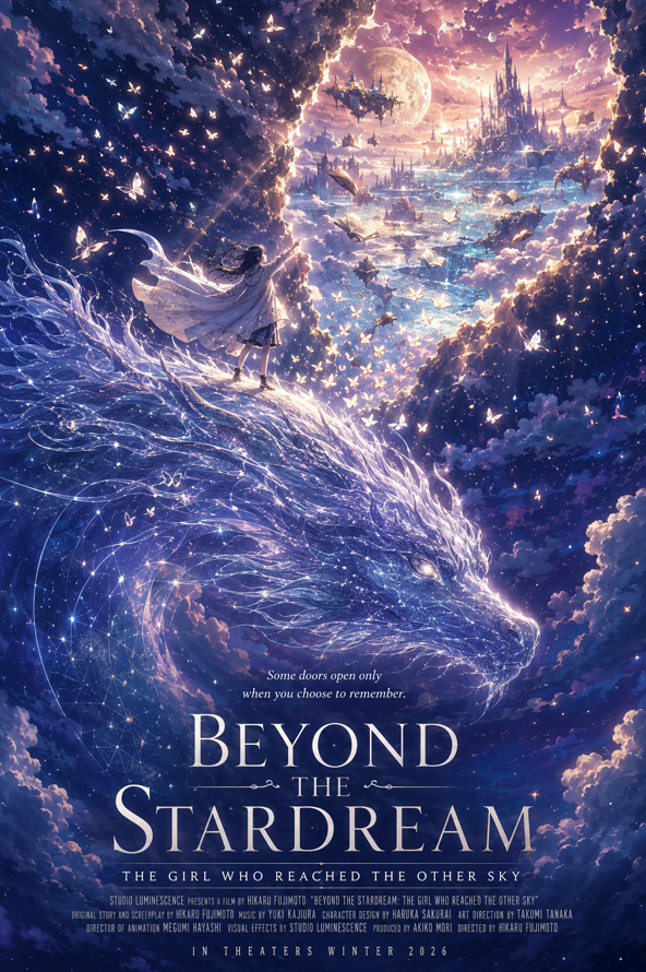A breathtaking anime fantasy movie poster in portrait for... thumbnail 2