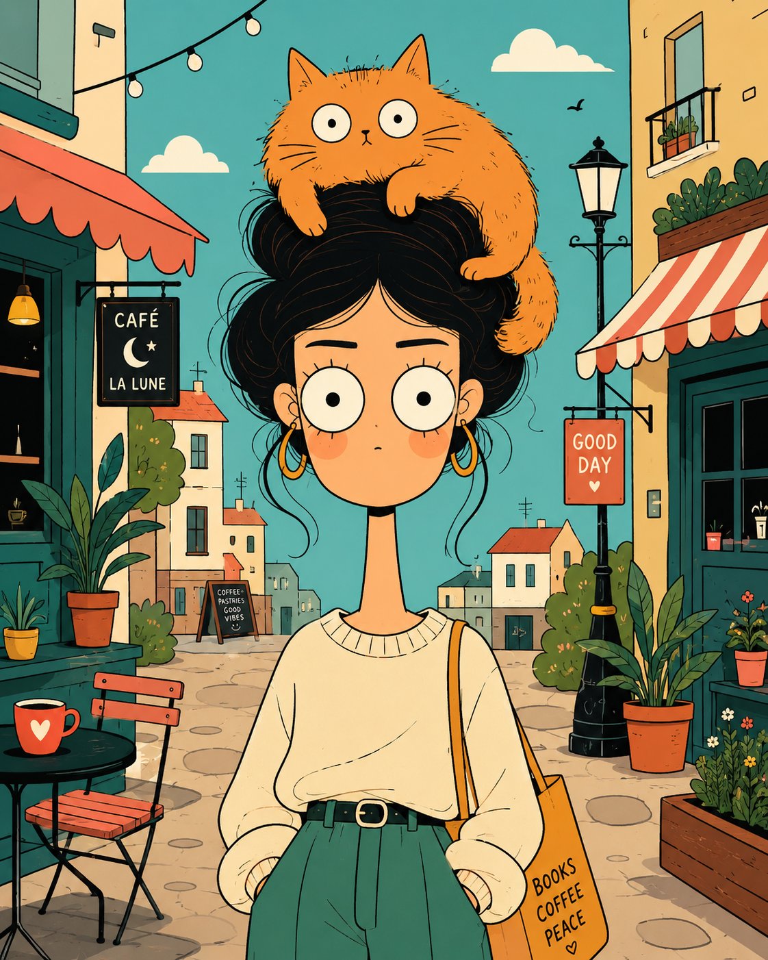 Quirky Flat Cartoon Portrait with Animal Hat thumbnail 2