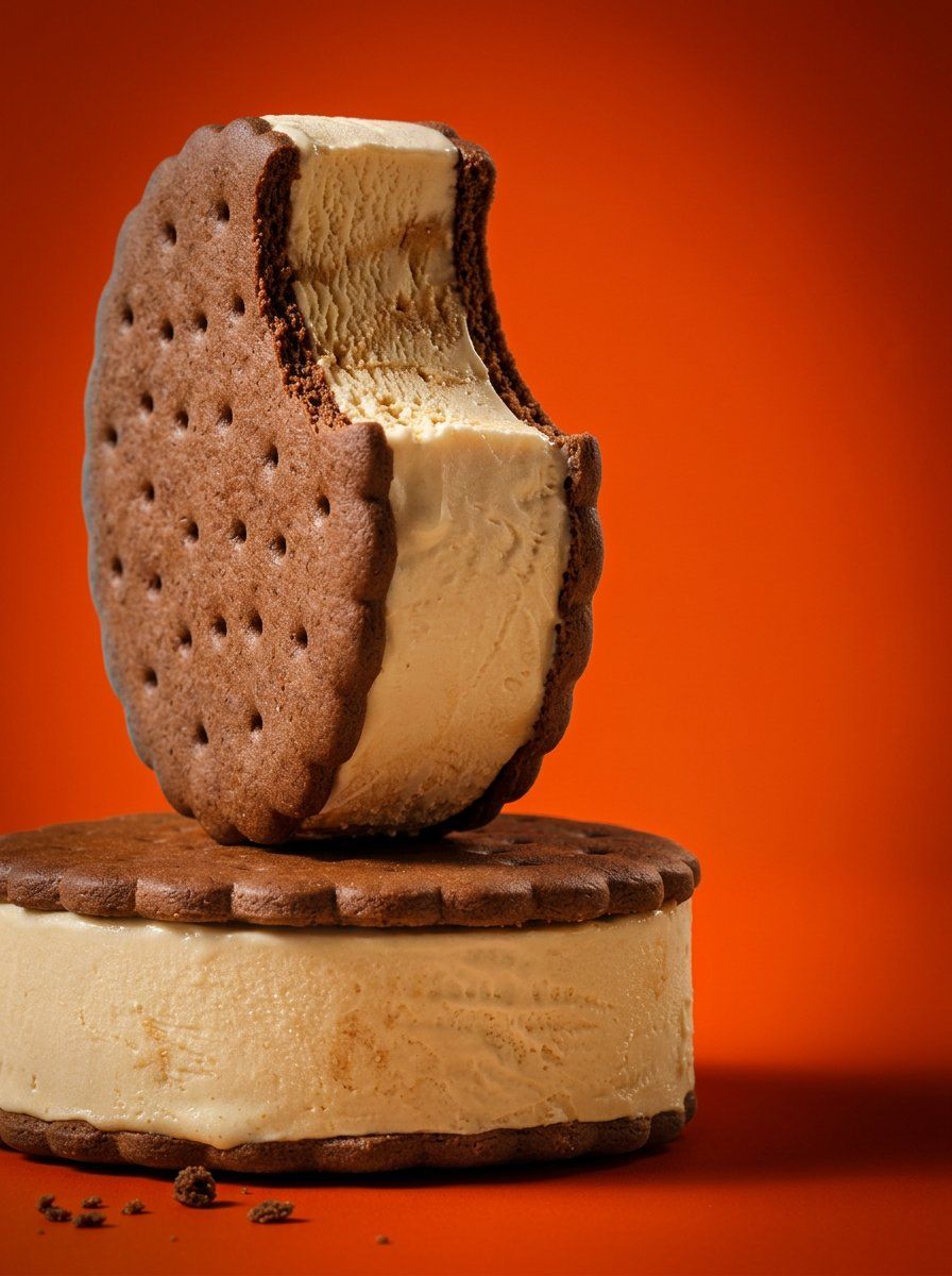 "A studio food still-life of two chocolate ice-cream sand... thumbnail 2