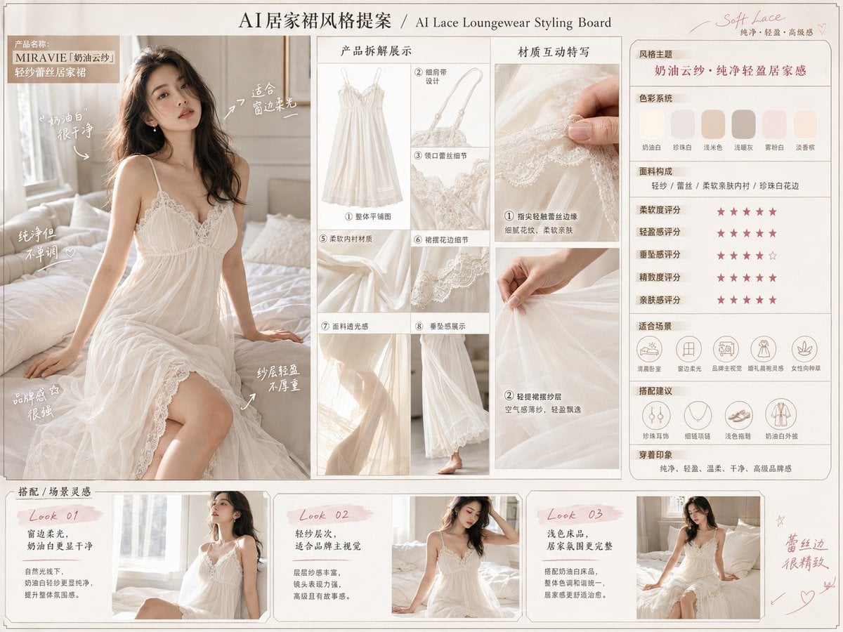 AI Lace Loungewear Styling Board: Elegant Homewear Proposal