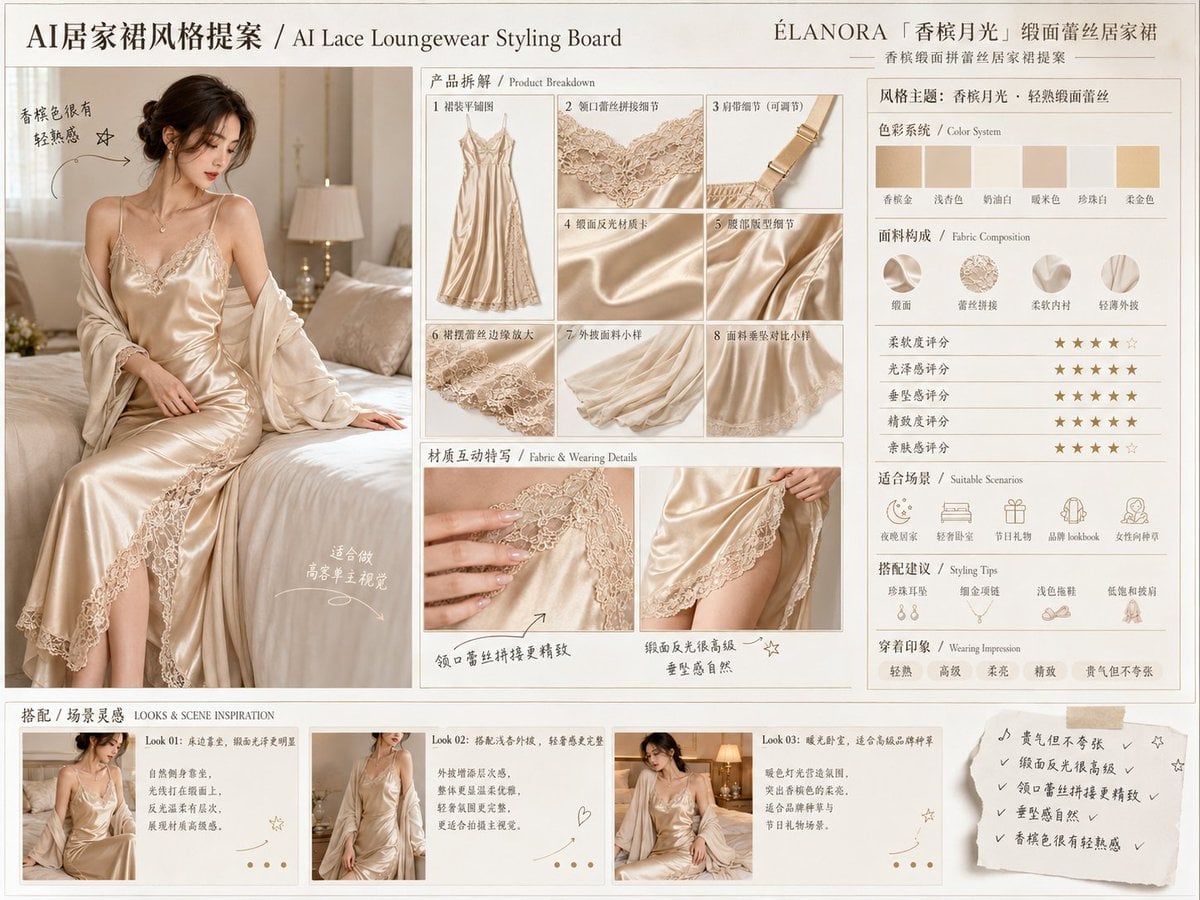 AI Lace Loungewear Styling Board: Elegant Homewear Proposal thumbnail 2