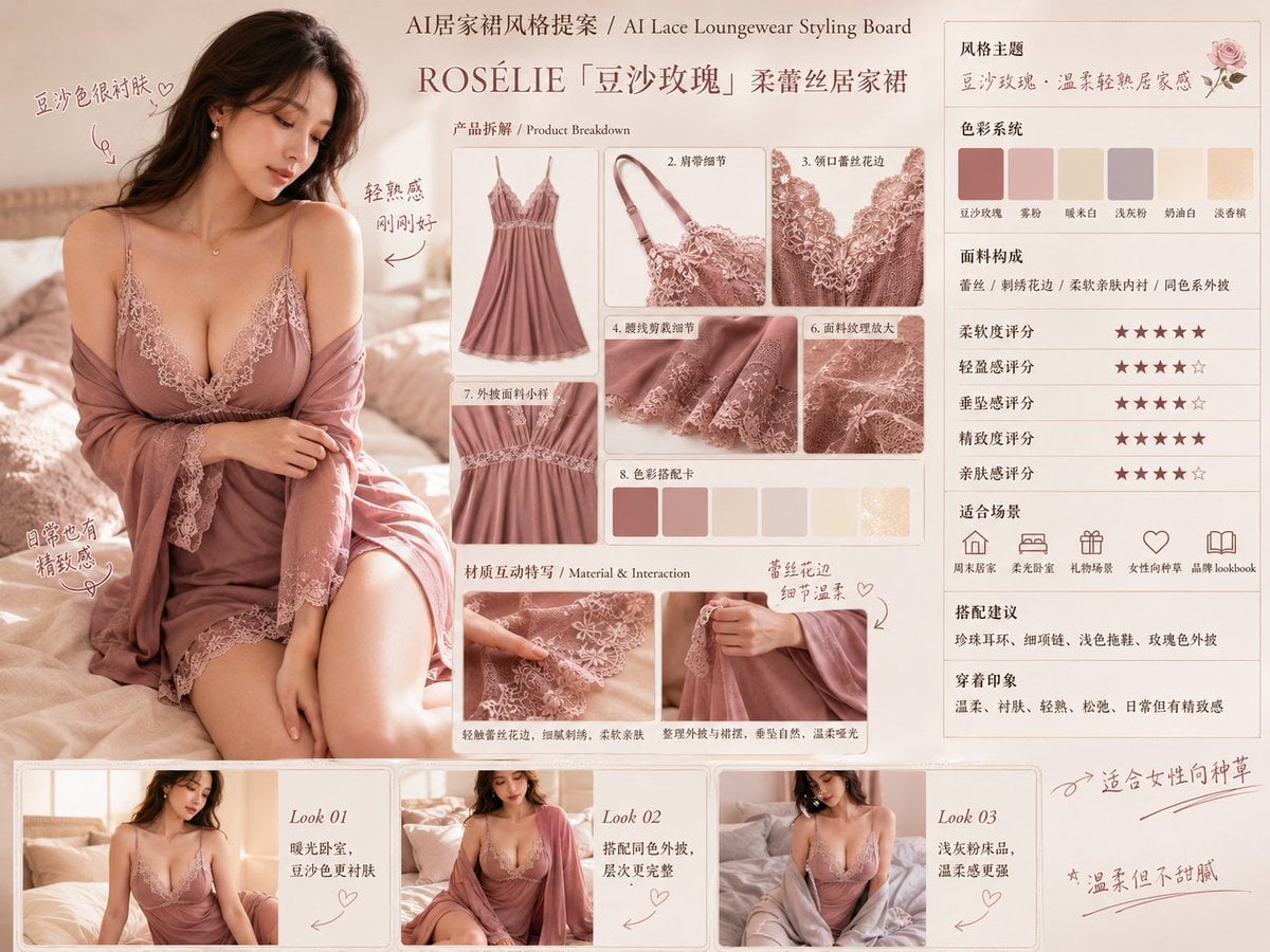 AI Lace Loungewear Styling Board: Elegant Homewear Proposal thumbnail 3