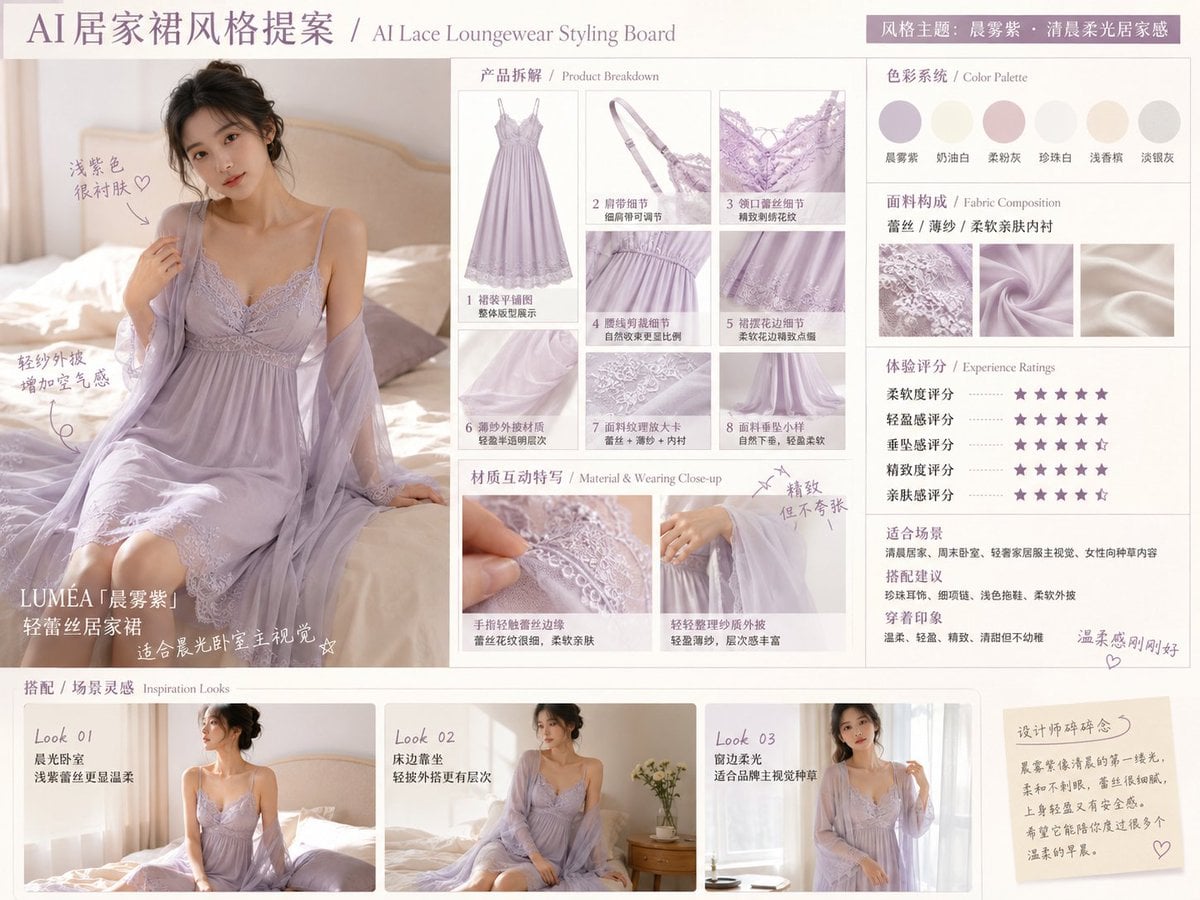 AI Lace Loungewear Styling Board: Elegant Homewear Proposal thumbnail 4