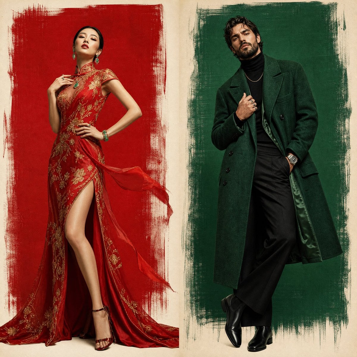 Two-panel luxury fashion poster. image 1