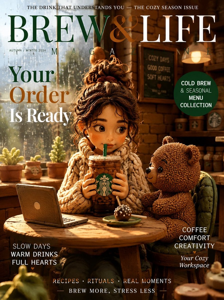 Cozy Claymation Starbucks Café with Bear and Cold Brew
